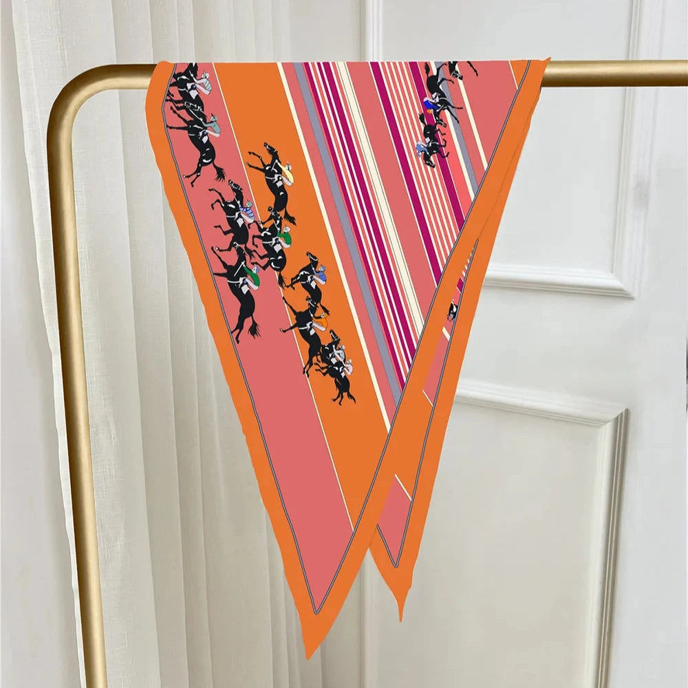 Horse Race Orange Silk Diamond Scarf