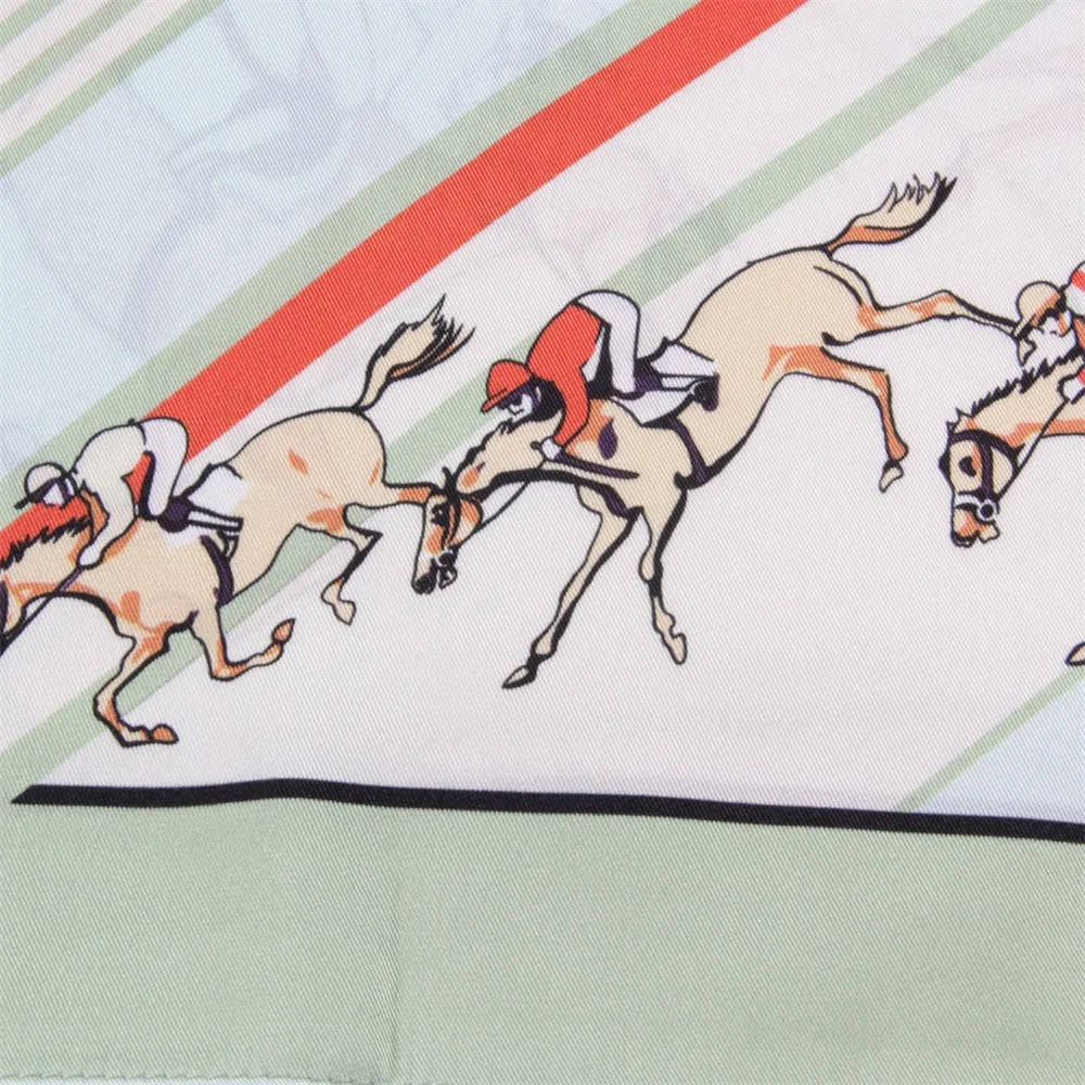 Horse Race Green Silk Scarf / 90cm