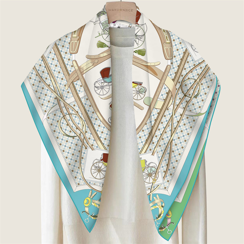 Carriage Blue & Green Double Print Scarf / 90cm