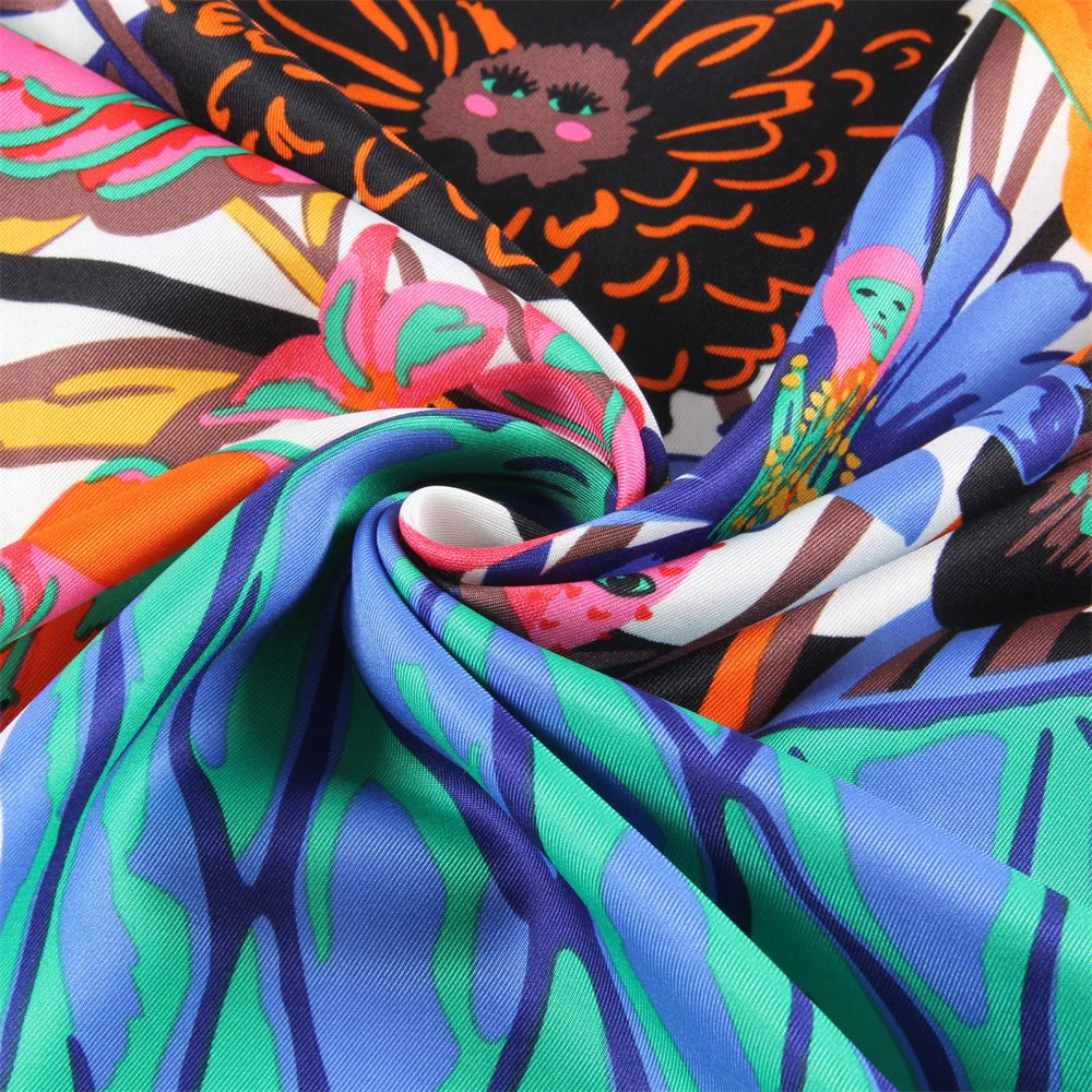 Bouquet Royal Blue Silk Scarf / 130cm