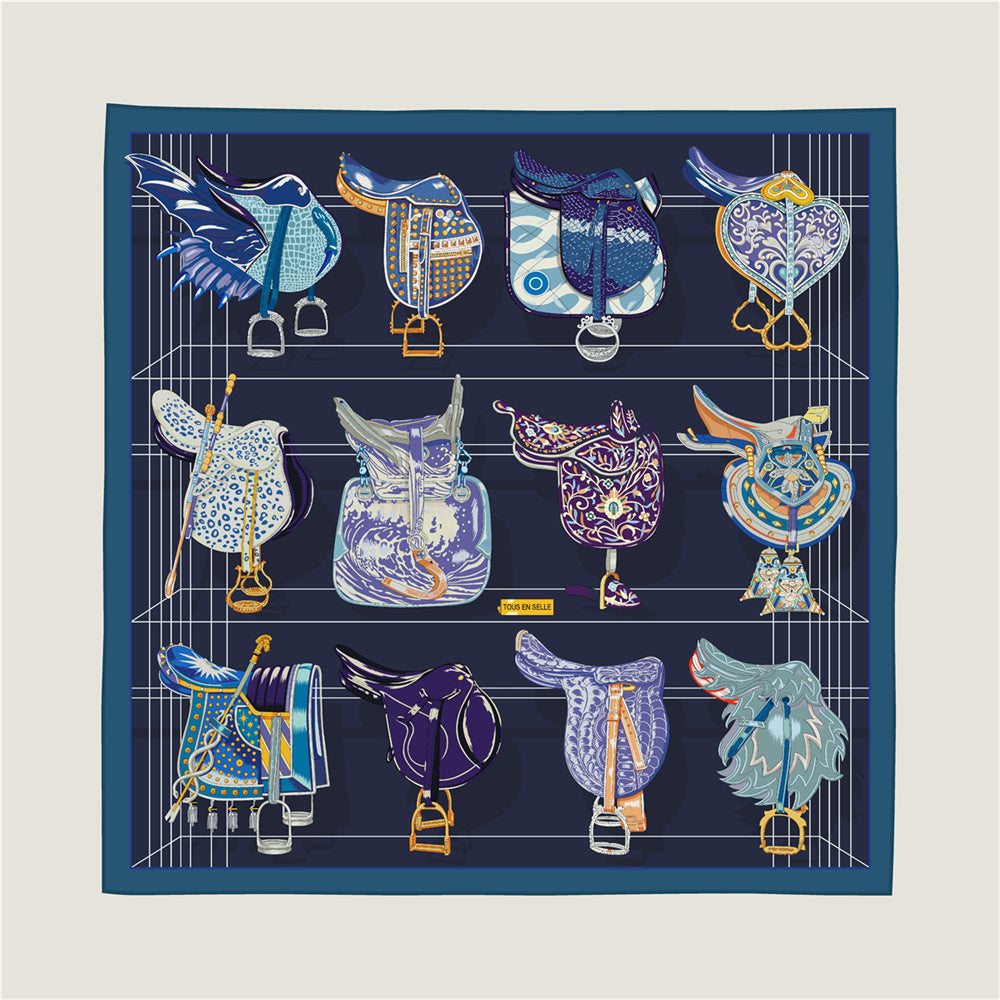 Saddle World Navy Double Print Scarf / 90cm