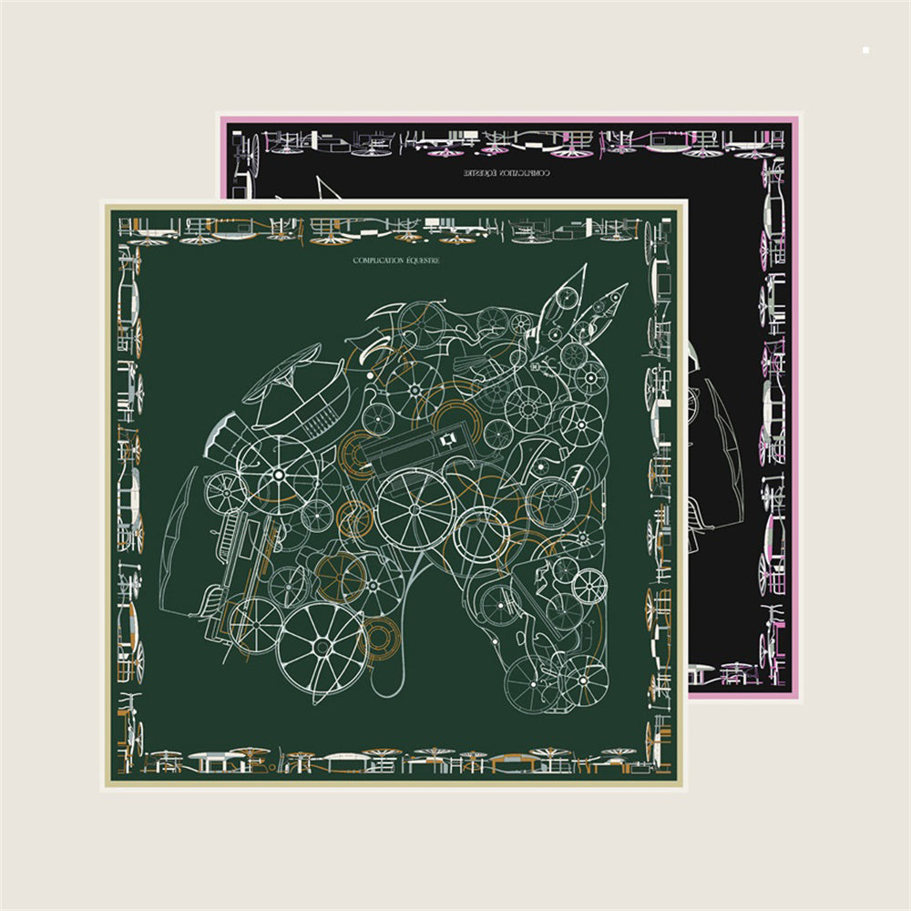 Horse Head Green & Black Double Print Scarf / 90cm
