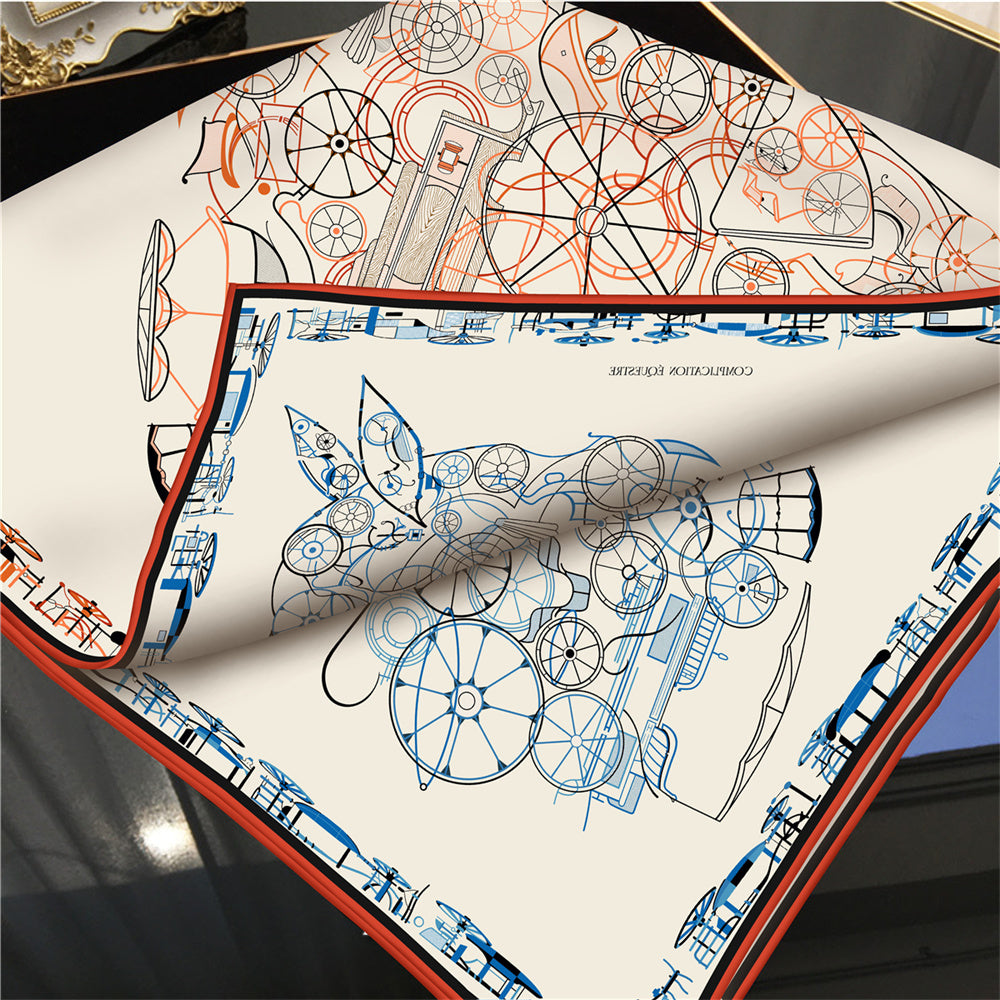Horse Head Beige & Blue Double Print Scarf / 90cm