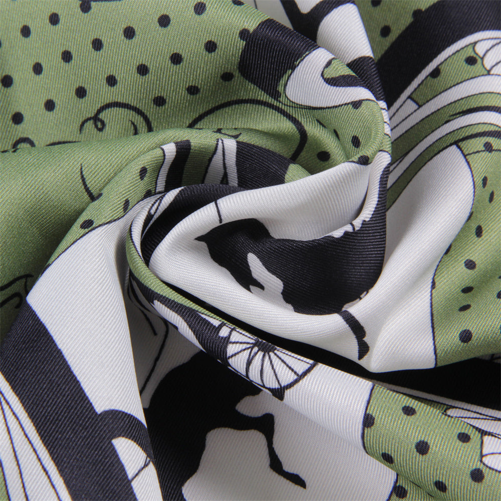Carriage Circle Green Double Print Scarf / 90cm