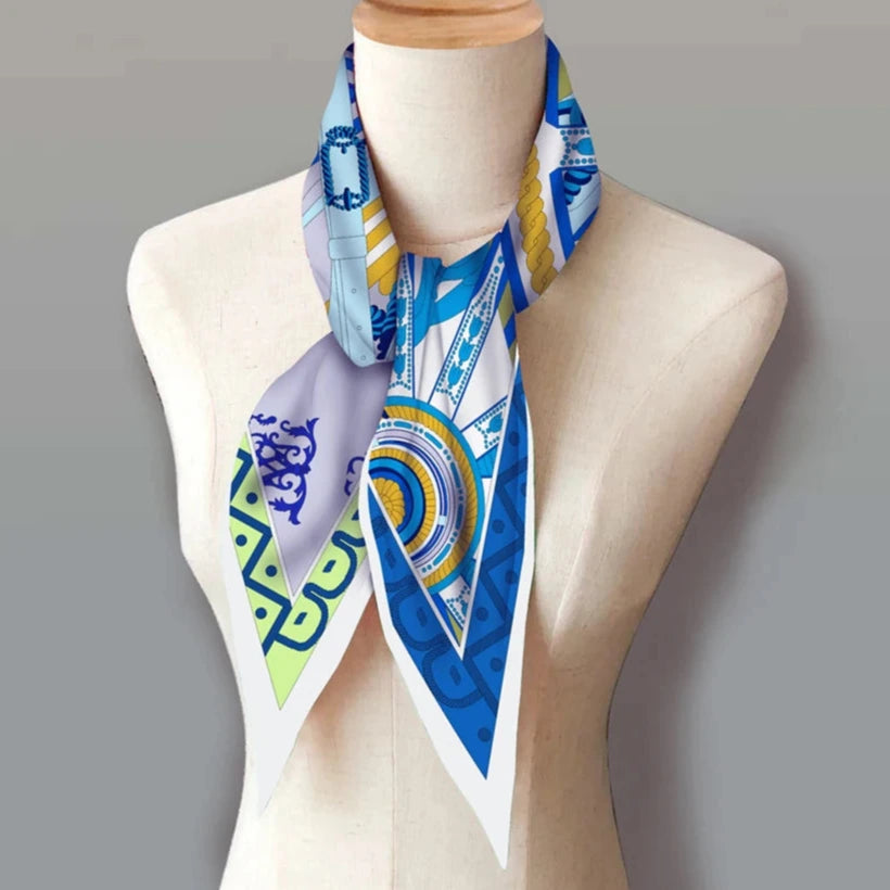 Carriage Wheel Blue Silk Diamond Scarf