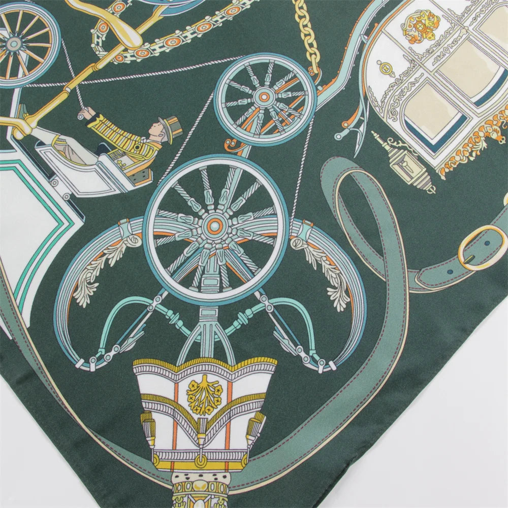 Horse Carriage Green Silk Scarf / 90cm