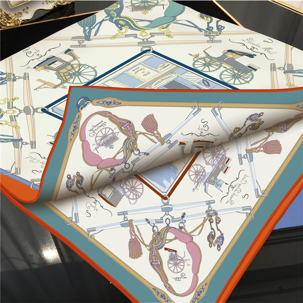 Carriage Orange & Blue Double Print Scarf / 90cm