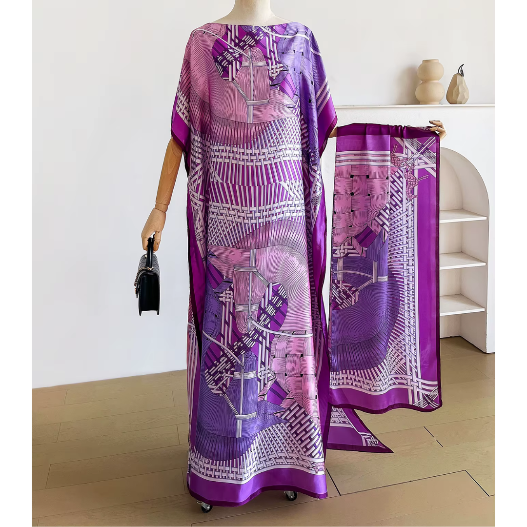 Purple Giada Kaftan Dress & Scarf Set