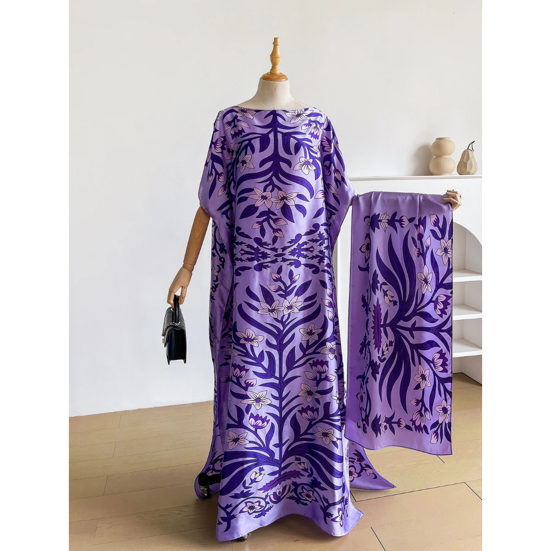 Purple Ombretta Kaftan Dress & Scarf Set