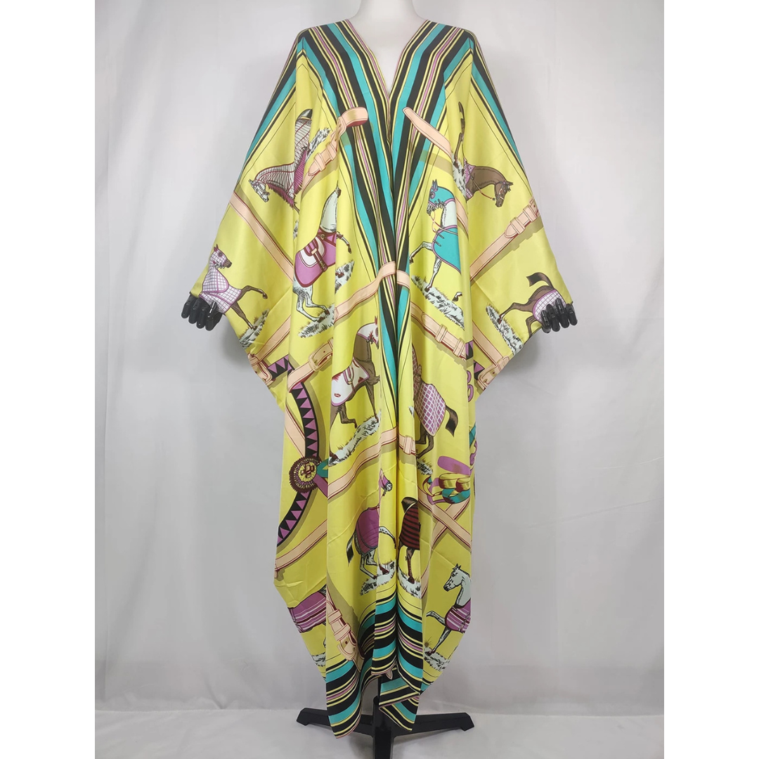 Yellow Bambi Kaftan Dress & Scarf Set