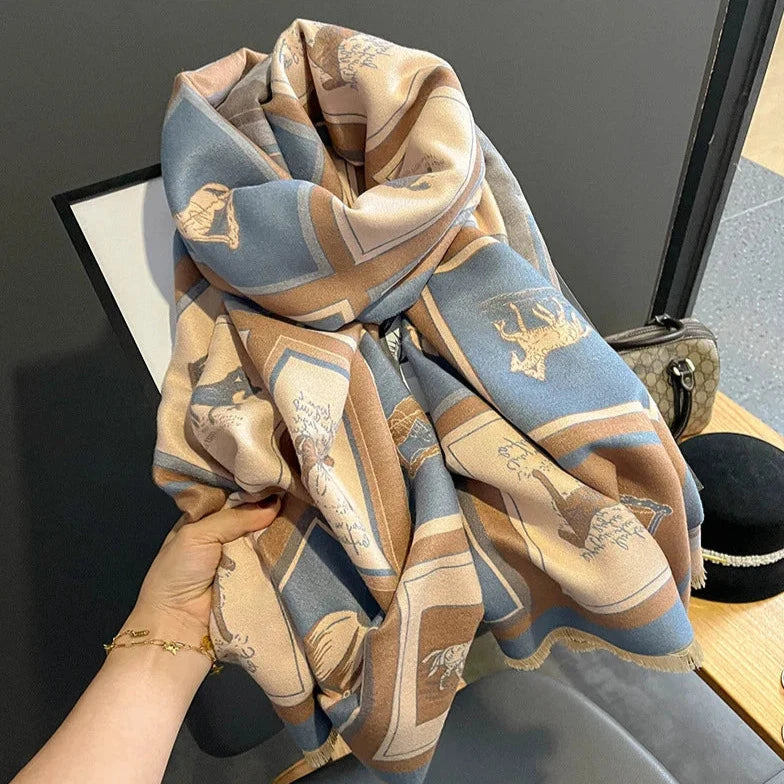 Gaelle Pashmina Scarf Blue & Brown