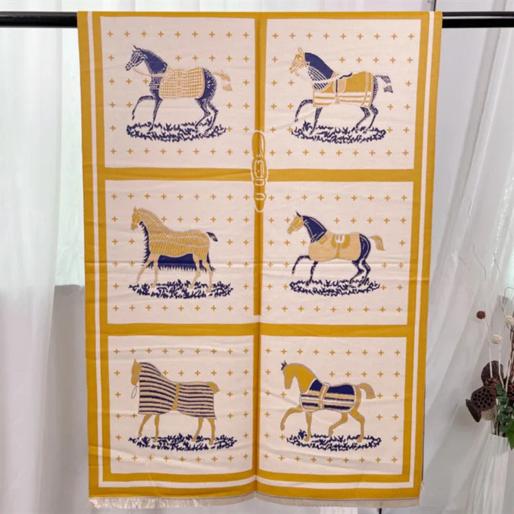 Bettona Pashmina Scarf Yellow & Navy