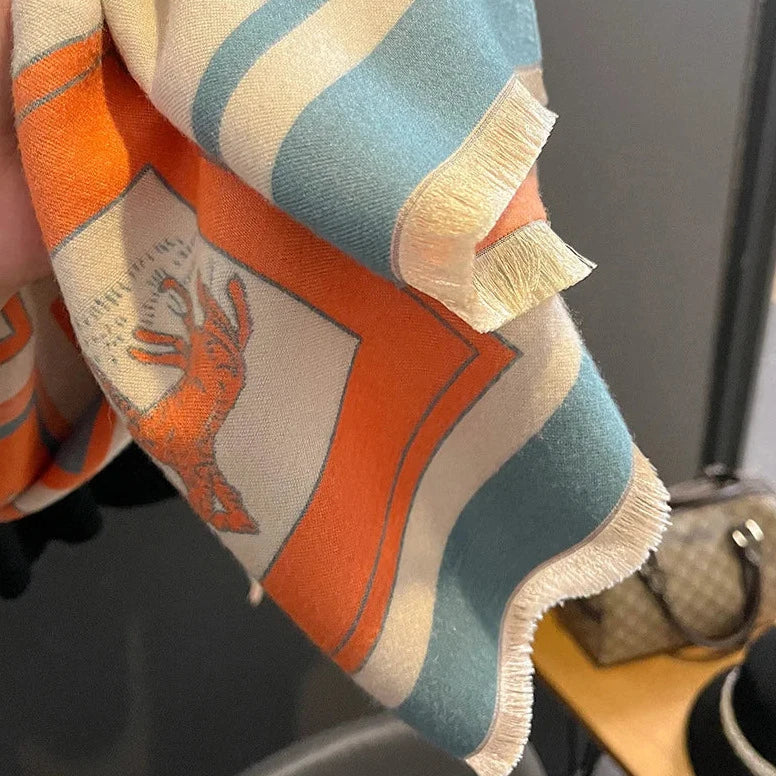 Gaelle Pashmina Scarf Orange & Blue
