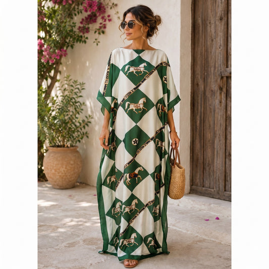 Green Jovanne Kaftan Dress & Scarf Set
