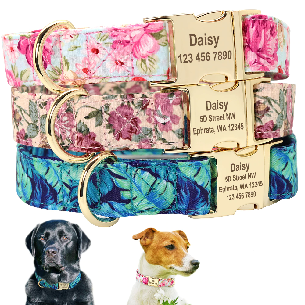 Floresta Pink Collar with Custom Engraving - Dogs and Horses