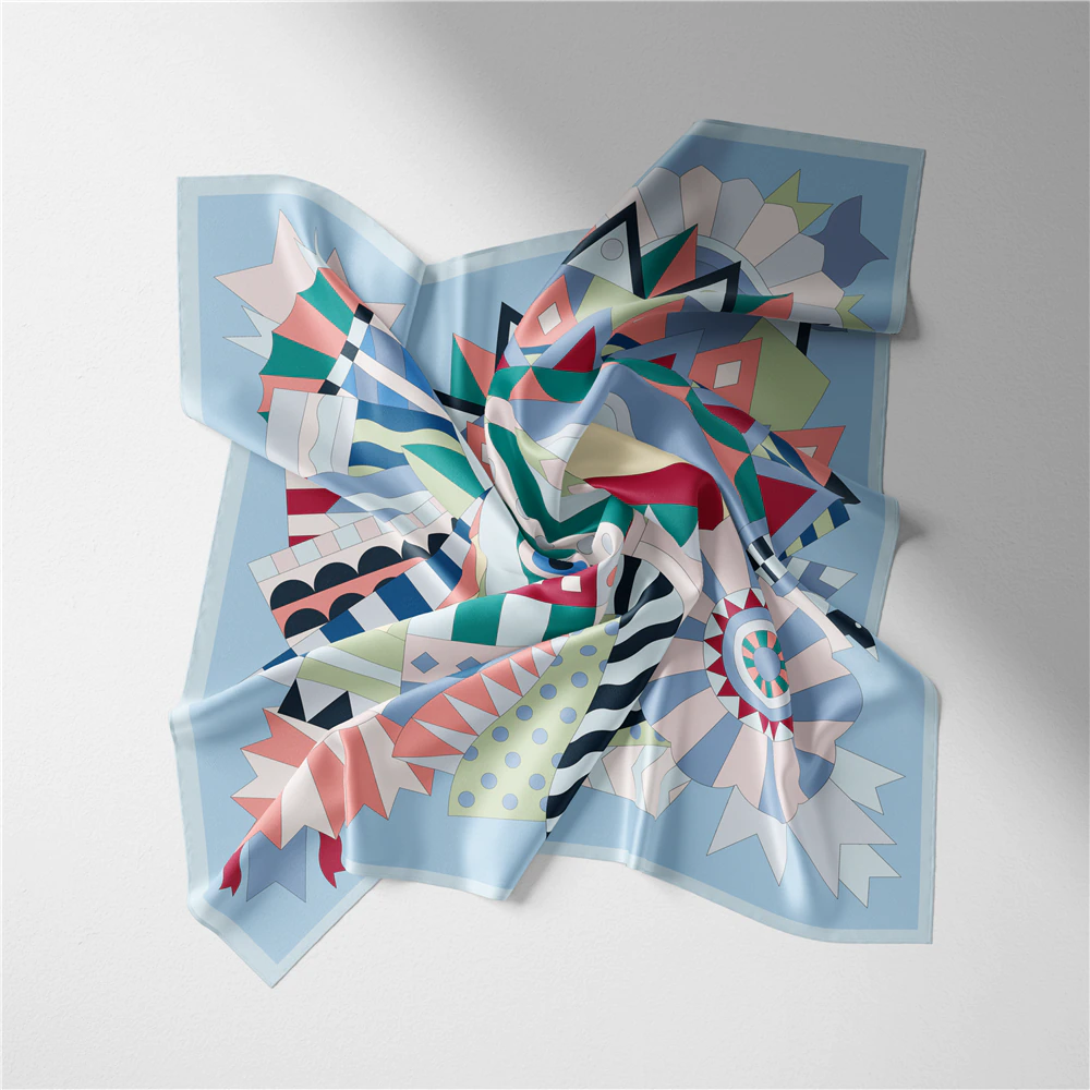 Horse Head Silk Scarf Sky Blue / 53cm