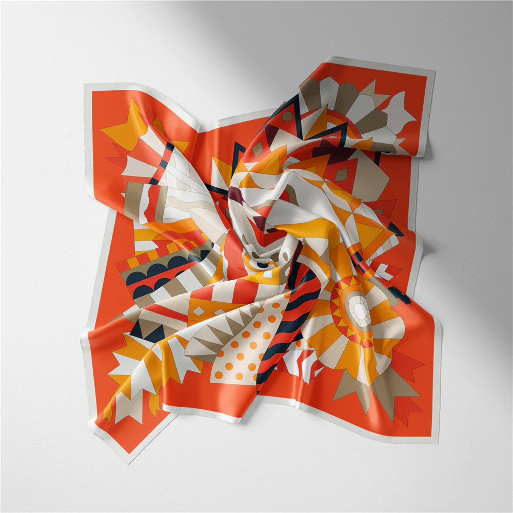 Horse Head Silk Scarf Orange / 53cm