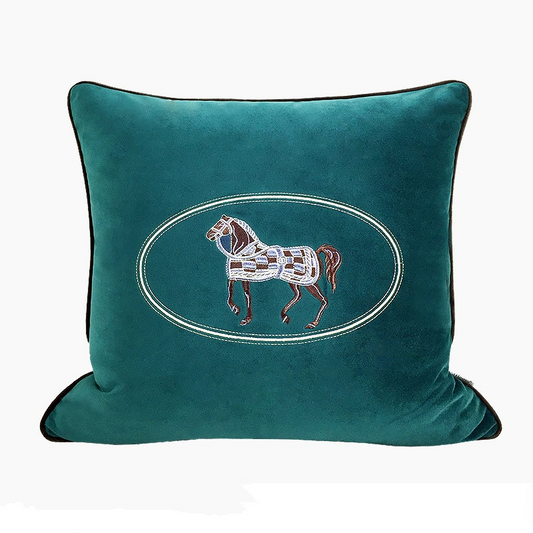 Greta Embroidered Velvet Pillow Cover Green