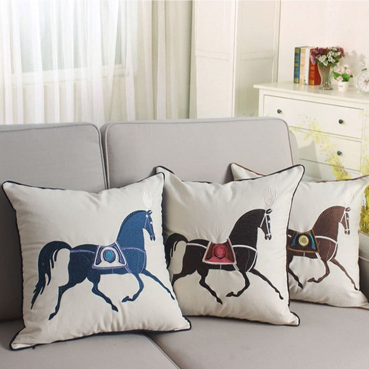 Aria Embroidered Velvet Pillow Cover Blue 18" x 18"