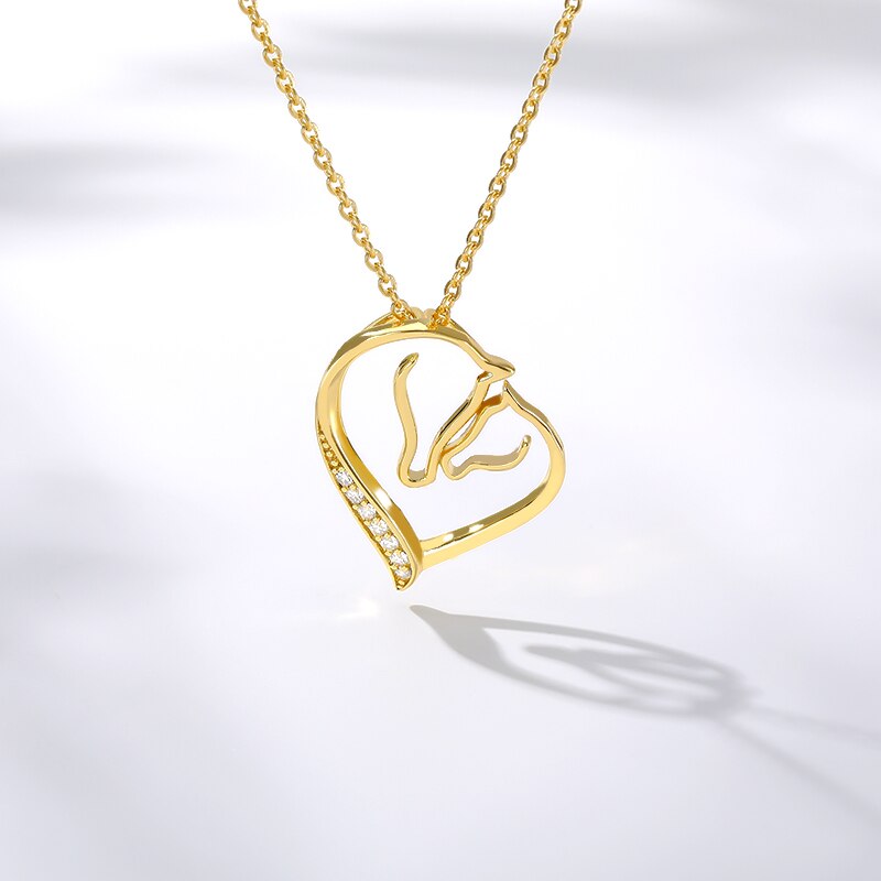 Crystal Heart Horse Necklace (Silver, Gold, Rose Gold) - Dogs and Horses