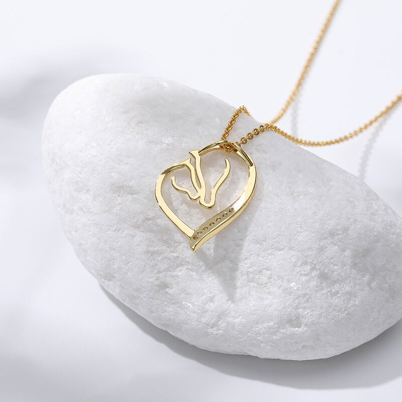 Crystal Heart Horse Necklace (Silver, Gold, Rose Gold) - Dogs and Horses