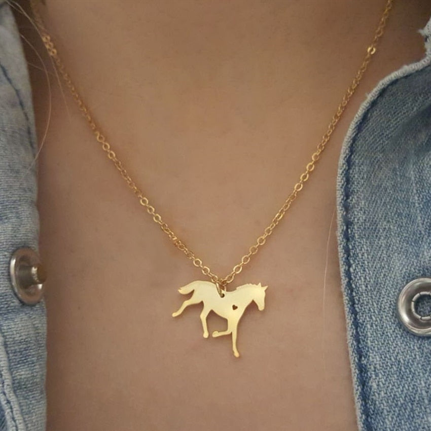 Running Horse Necklace (Silver, Gold ) - Dogs and Horses