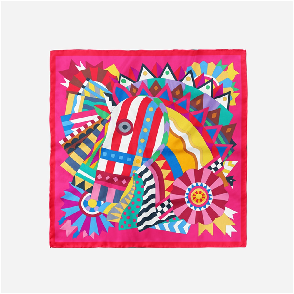 Horse Head Silk Scarf Rose / 53cm