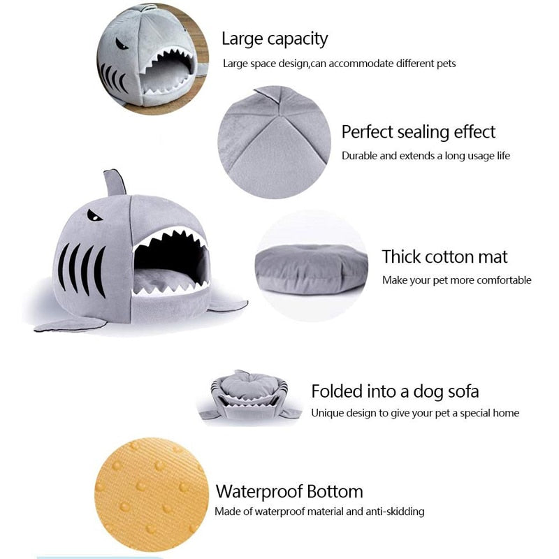 Gray Shark Cave Bed - Dogs and Horses