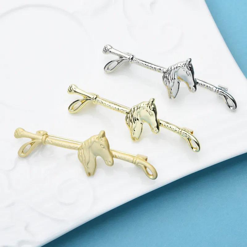 Horse Head Whip Brooch Pin (Matte Gold)