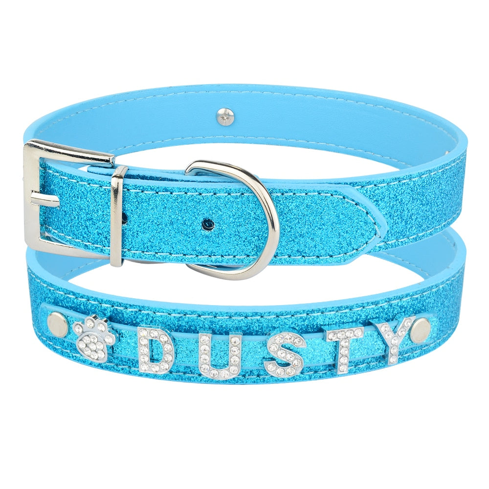 Blue Glittering Personalized Collar - Dogs and Horses