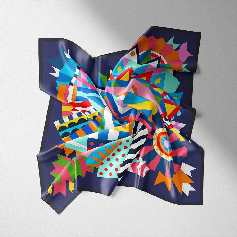 Horse Head Silk Scarf Navy / 53cm