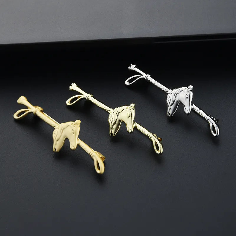 Horse Head Whip Brooch Pin (Matte Gold)