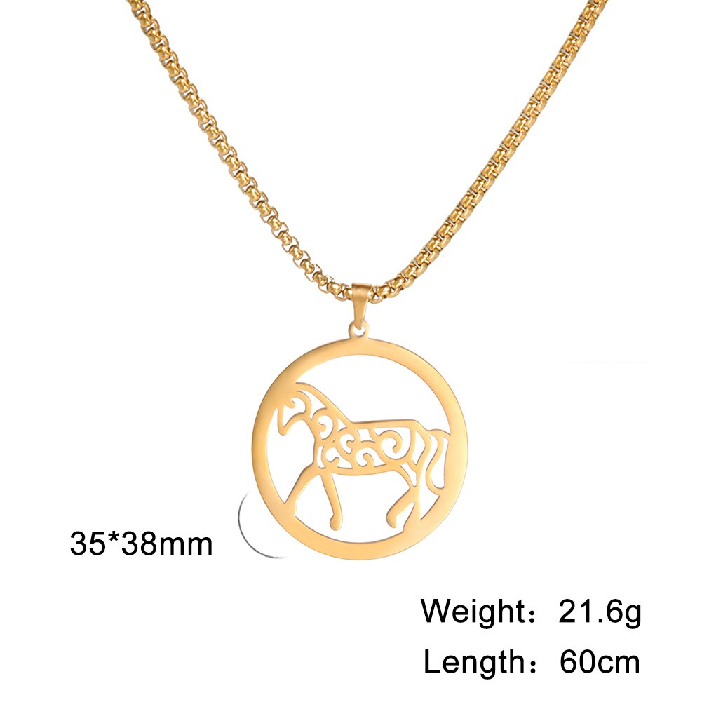 Horse Circle Pendant Necklace (Gold, Silver) - Dogs and Horses