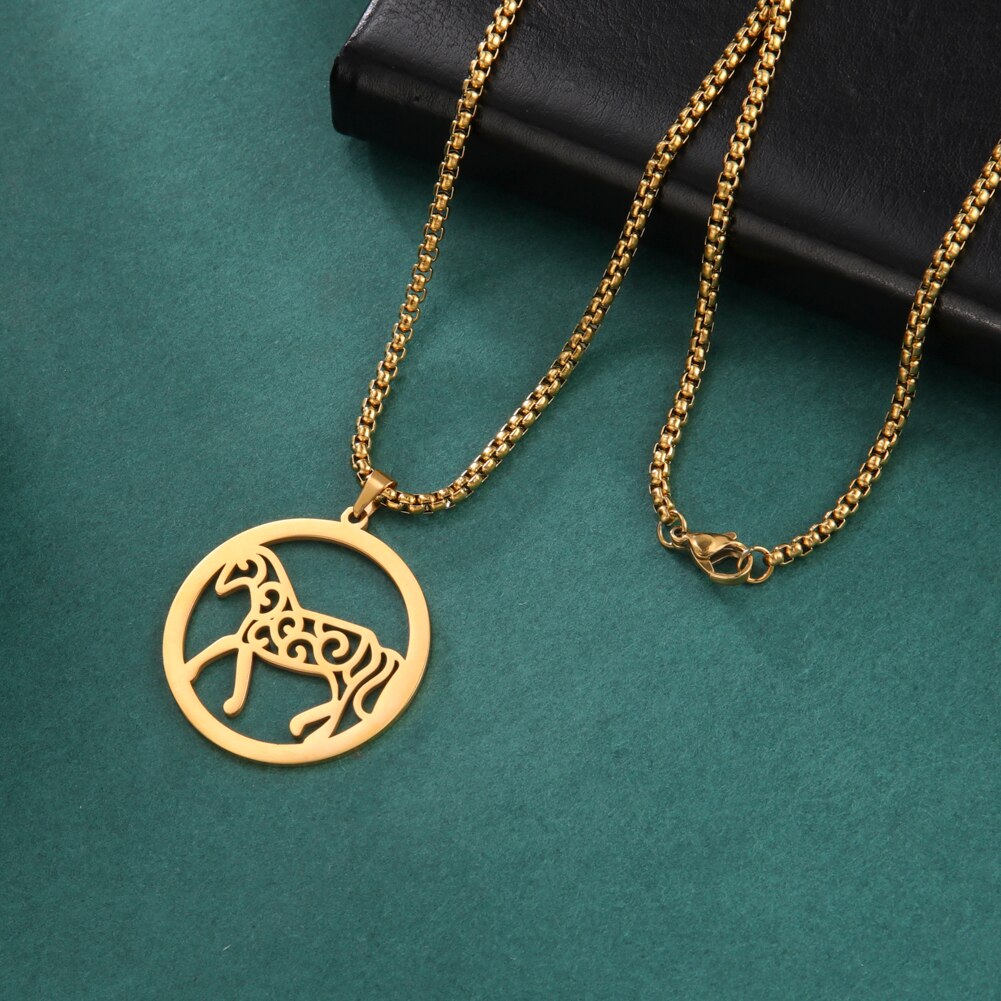 Horse Circle Pendant Necklace (Gold, Silver) - Dogs and Horses