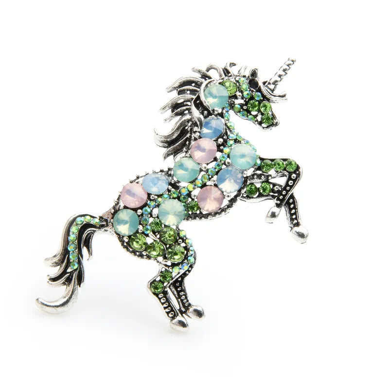 Crystal Unicorn Brooch (Silver)