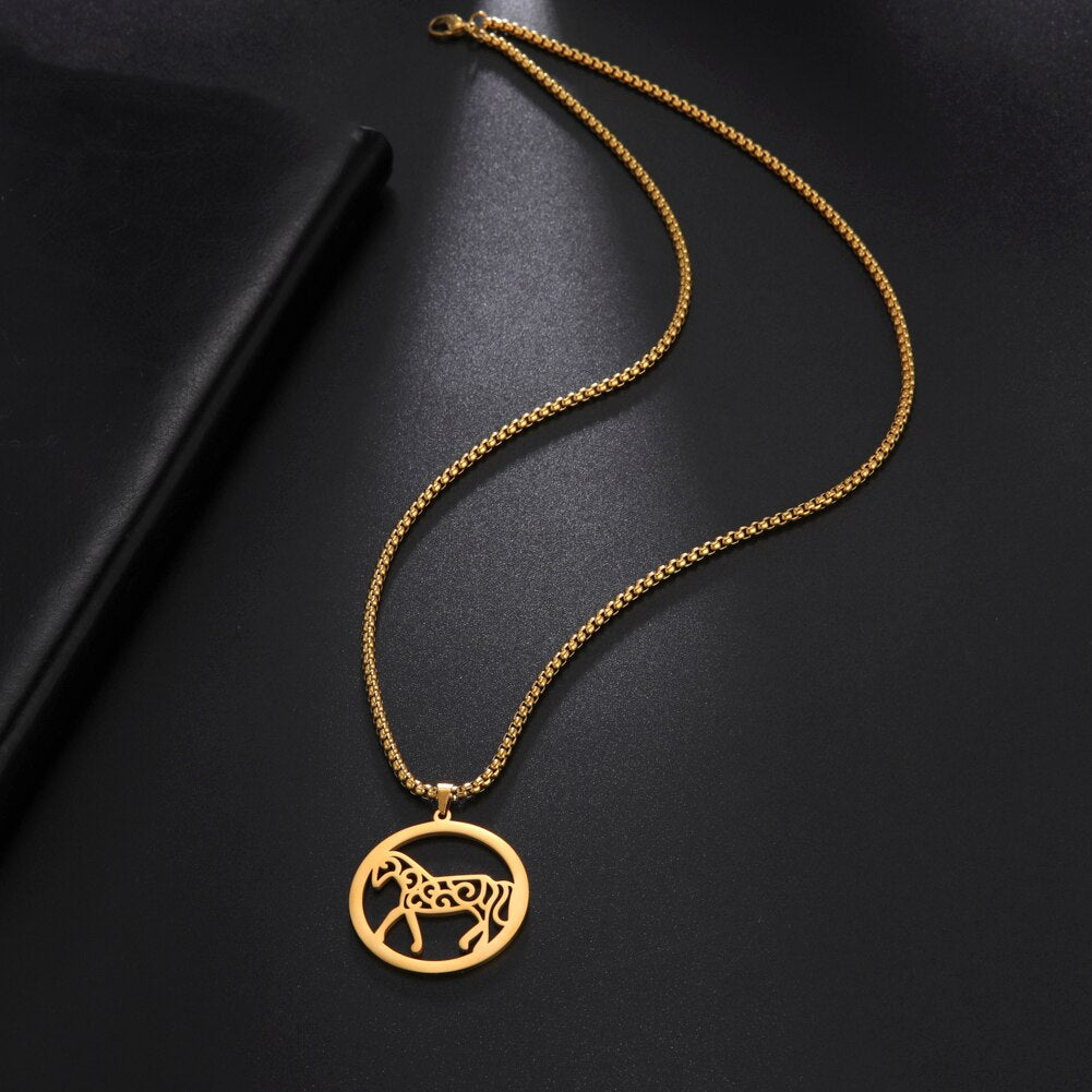 Horse Circle Pendant Necklace (Gold, Silver) - Dogs and Horses