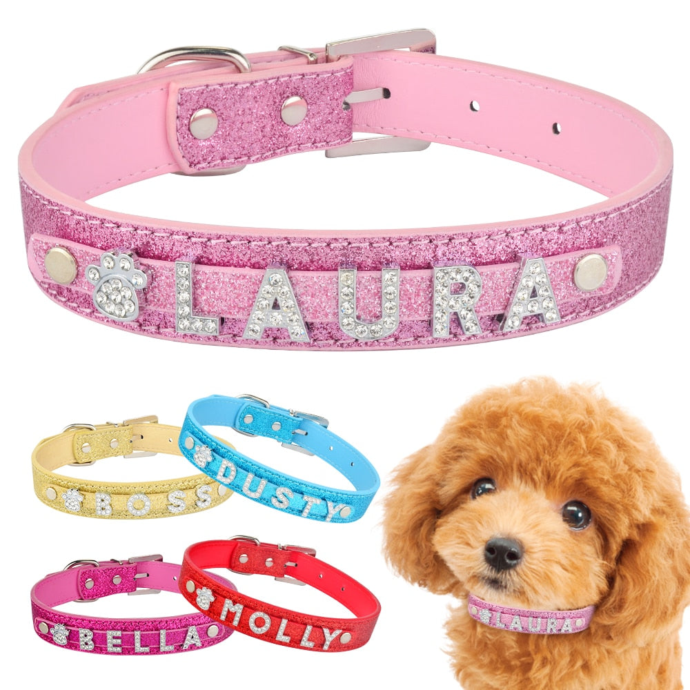 Blue Glittering Personalized Collar - Dogs and Horses