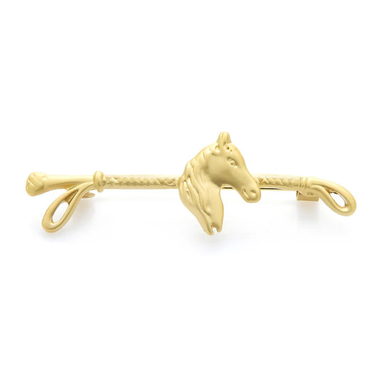 Horse Head Whip Brooch Pin (Matte Gold)