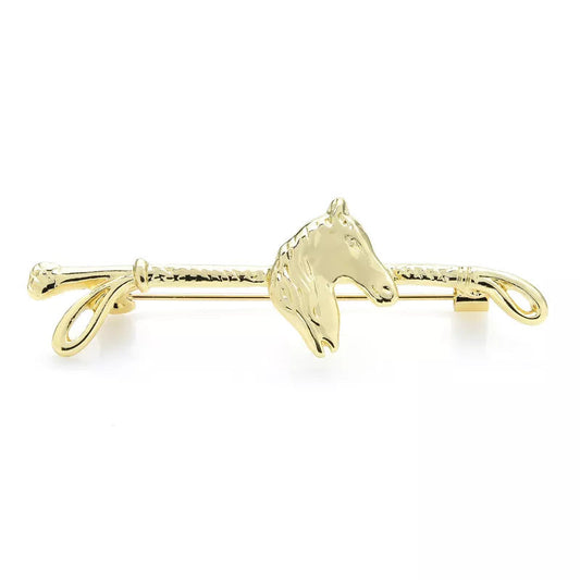 Horse Head Whip Brooch Pin (Gold)