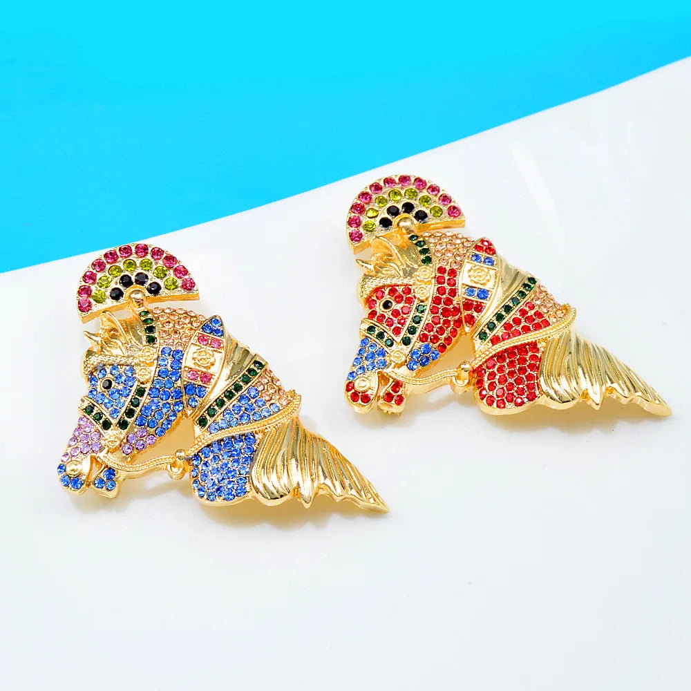 Red Crystal Horse Head Brooch