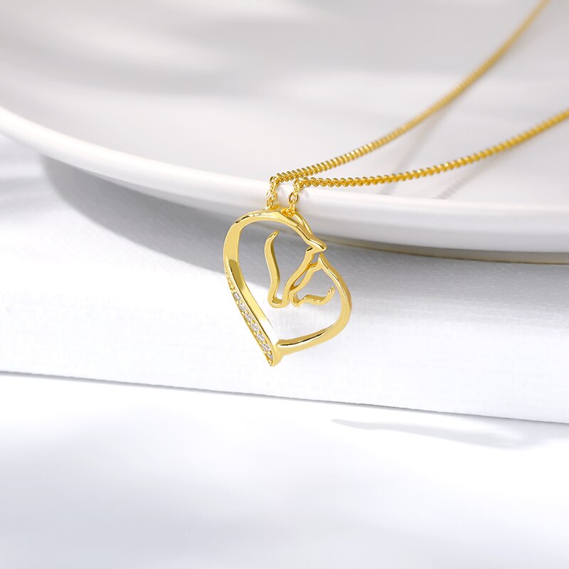 Crystal Heart Horse Necklace (Silver, Gold, Rose Gold) - Dogs and Horses