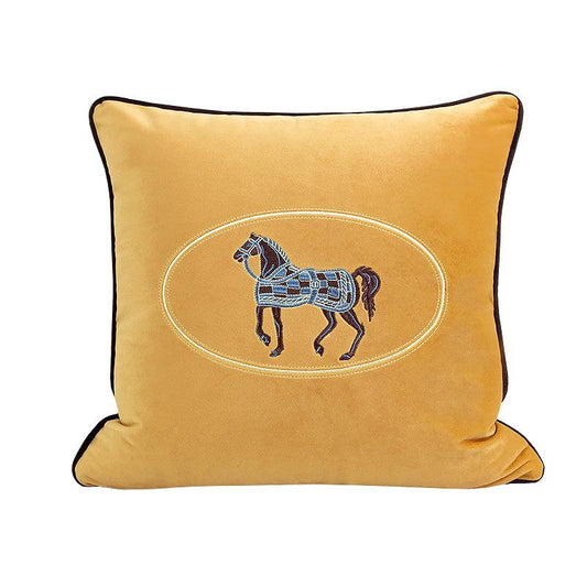 Greta Embroidered Velvet Pillow Cover Yellow