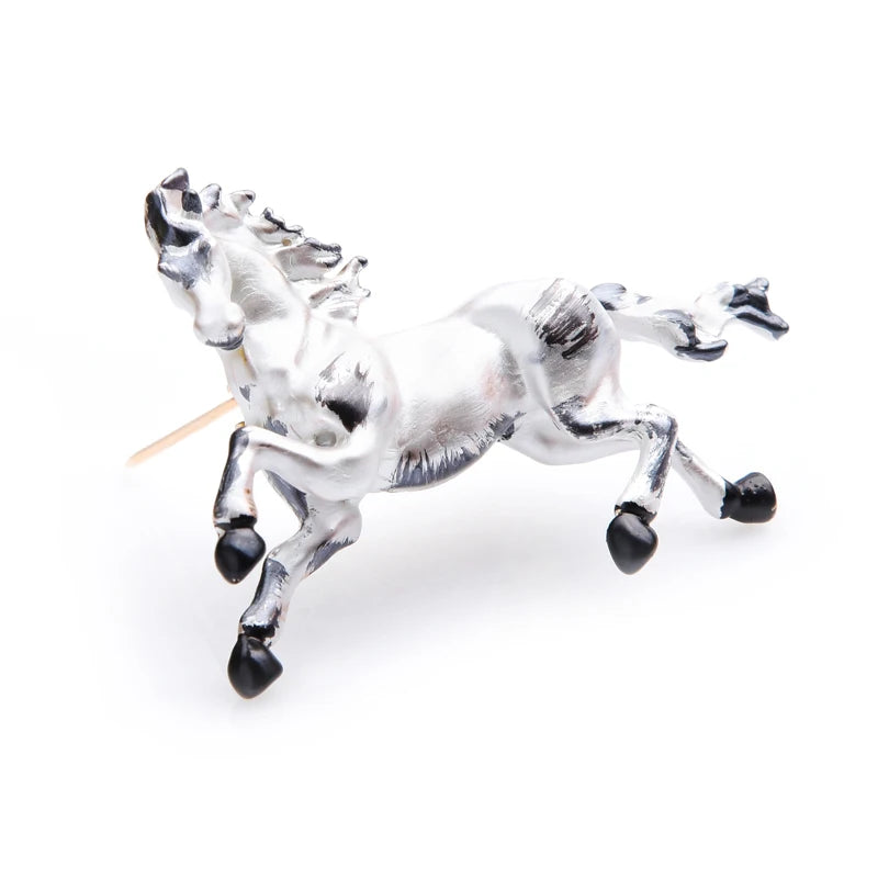 Enamel Horse Brooch (Black & White)