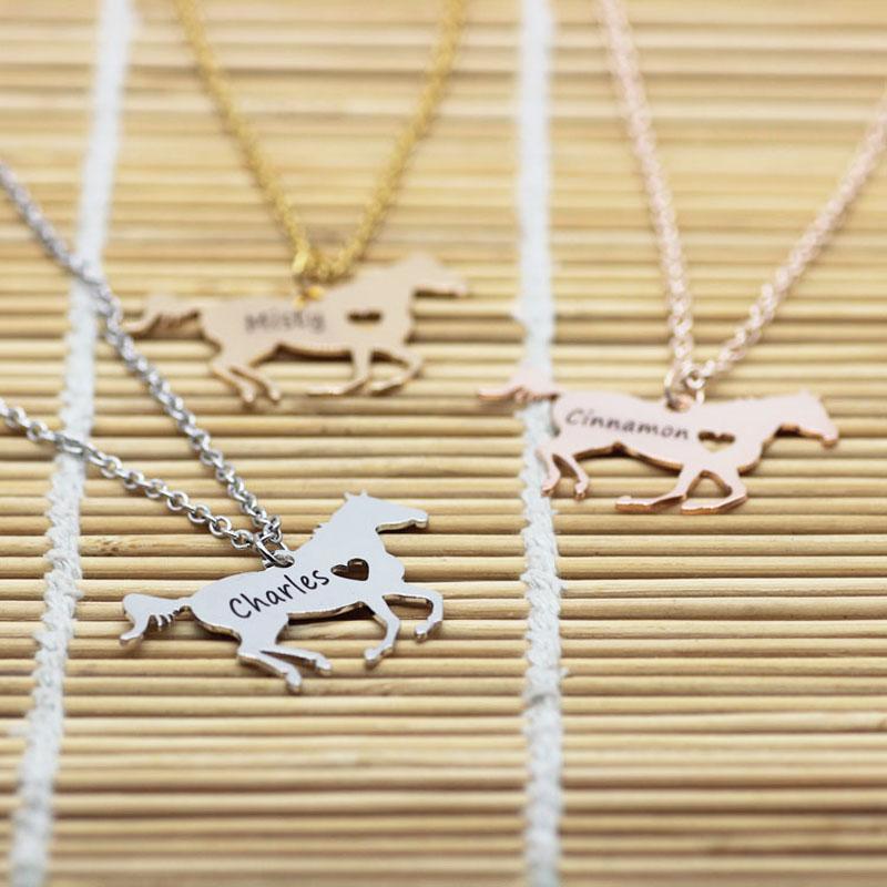 Personalized Engraved Horse Name Necklace (Silver, Gold, Rose Gold) - Dogs and Horses