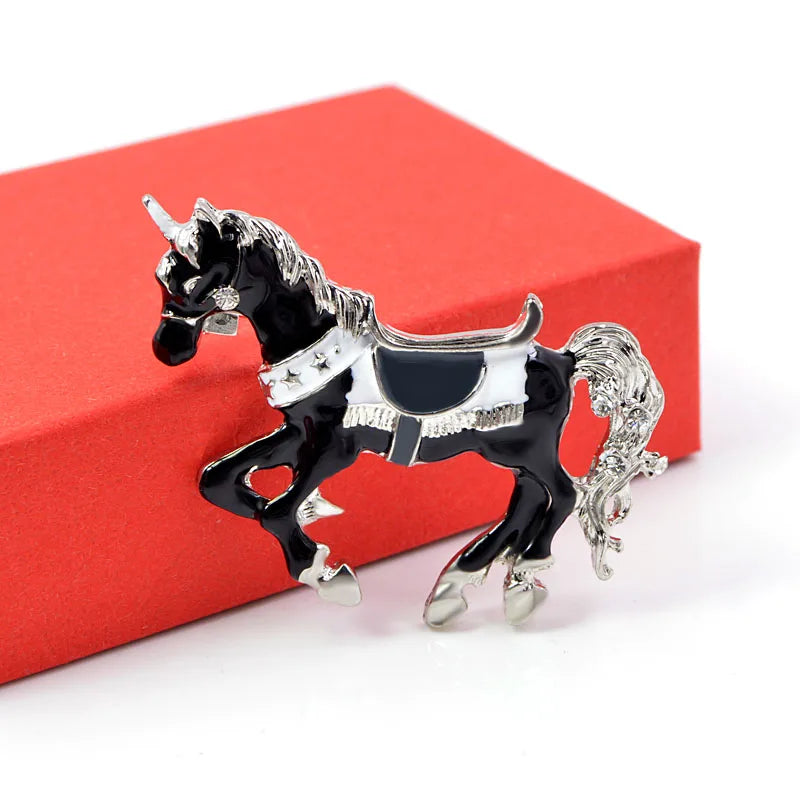 Enamel Unicorn Brooch (Black)