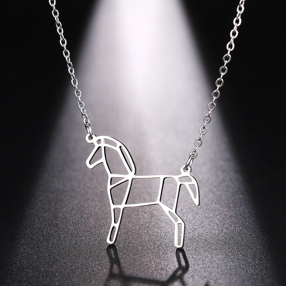 Geometric Horse Necklace (Silver, Gold) - Dogs and Horses