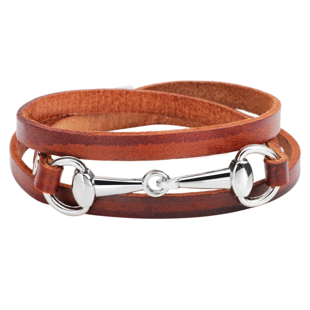 Leather Wrap Snaffle Bit Bracelet