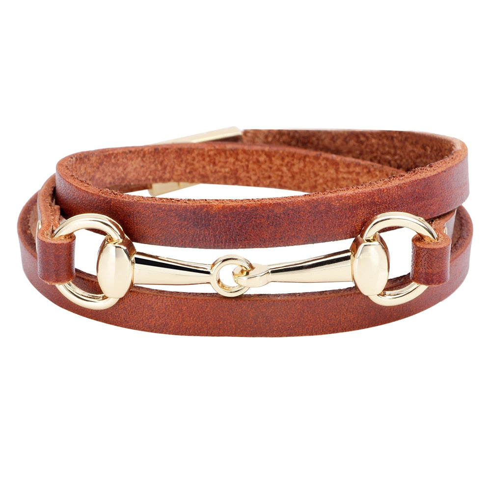 Leather Wrap Snaffle Bit Bracelet