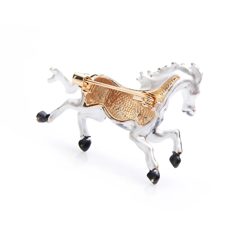 Enamel Horse Brooch (Black & White)