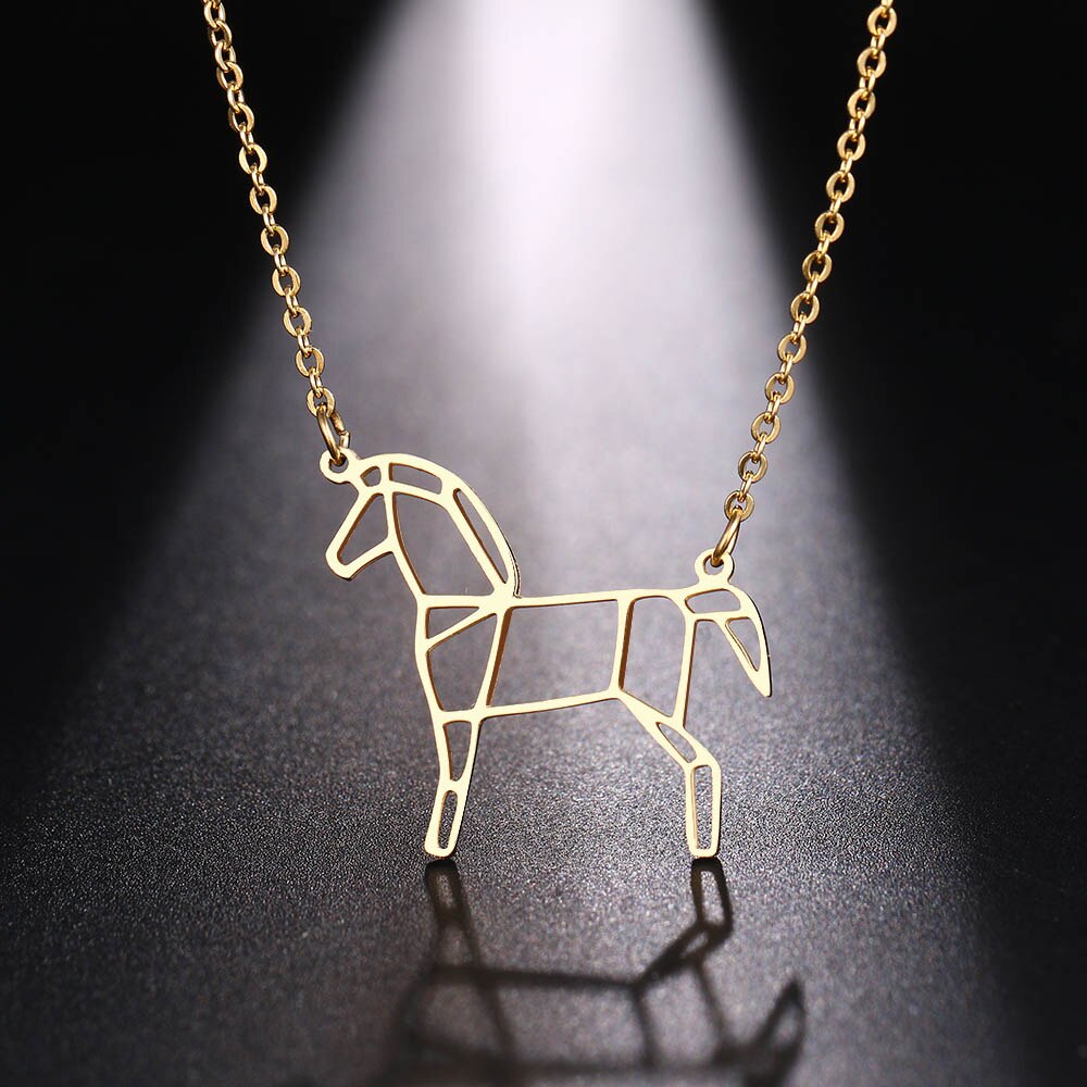 Geometric Horse Necklace (Silver, Gold) - Dogs and Horses